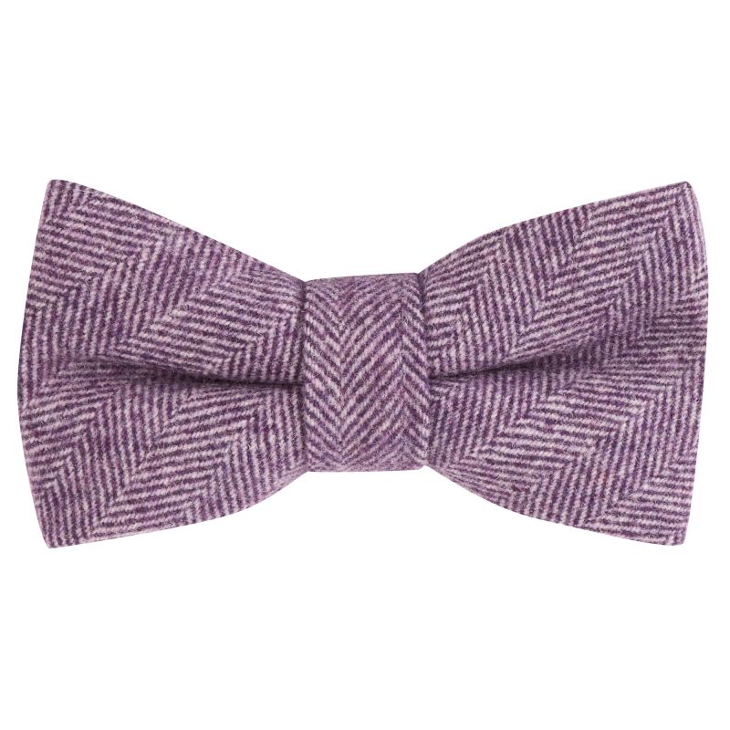King & Priory Purple Herringbone Wool Bow Tie