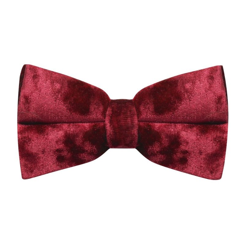 king & priory Red Crushed Velvet Bow Tie