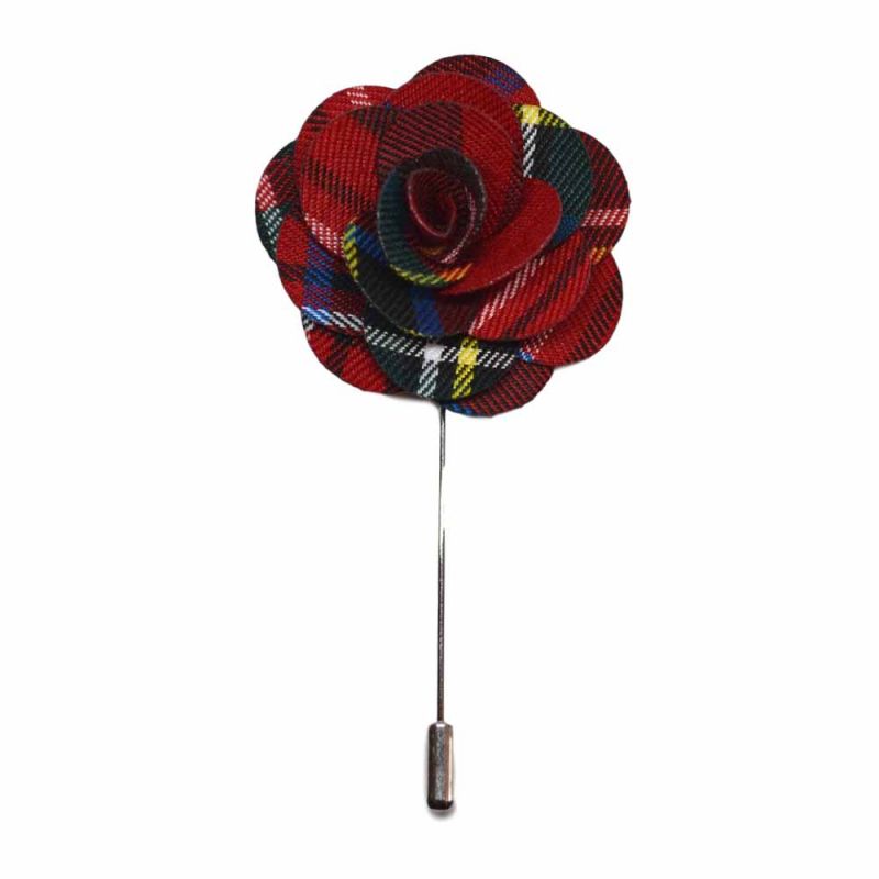 king & priory Red Tartan Flower Lapel Pin