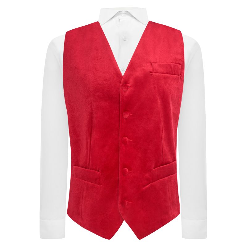 king & priory Red Textured Velvet Waistcoat