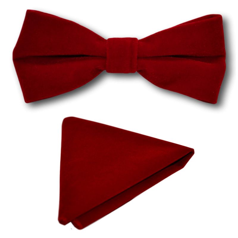 King & Priory Red Velvet Bow Tie & Pocket Square Set