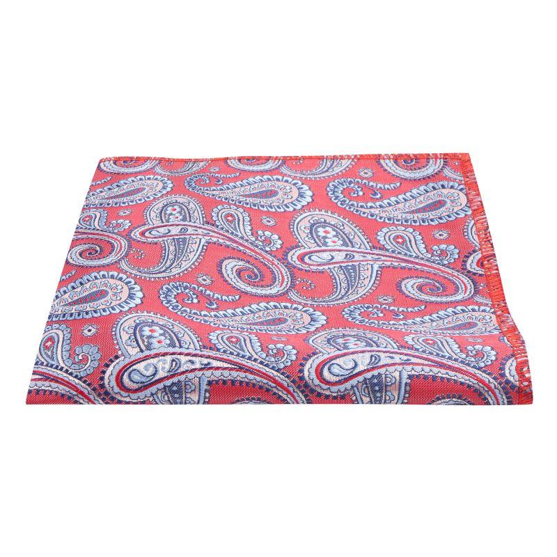 King & Priory Red With Blue Paisley Pocket Square
