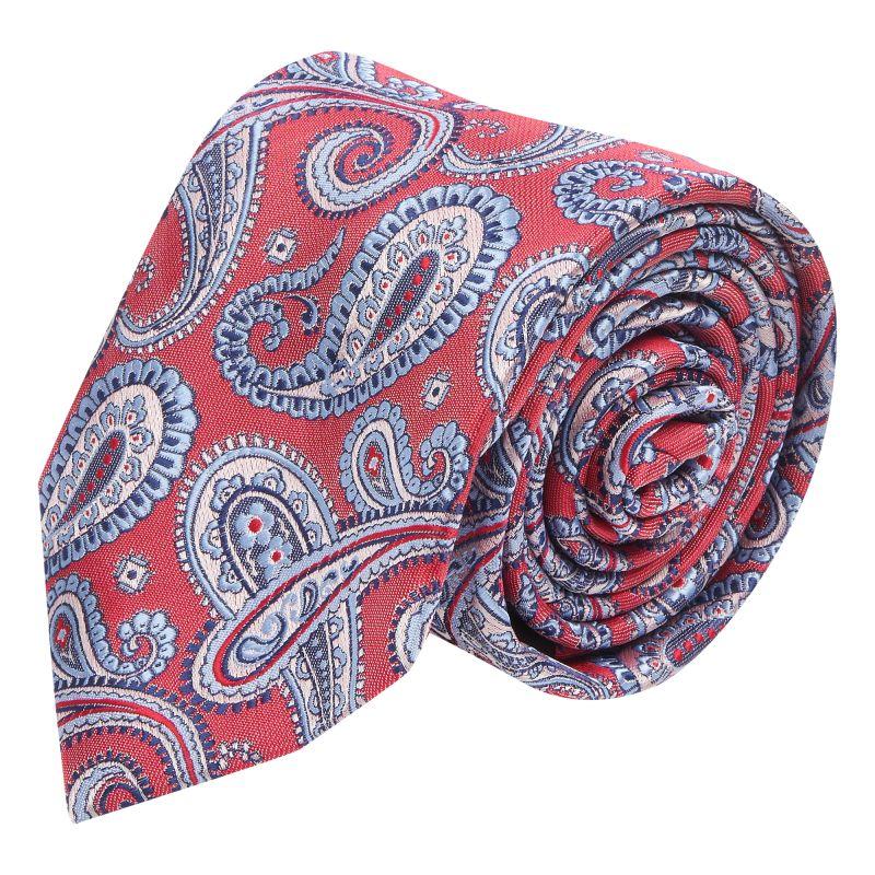 King & Priory Red With Blue Paisley Tie
