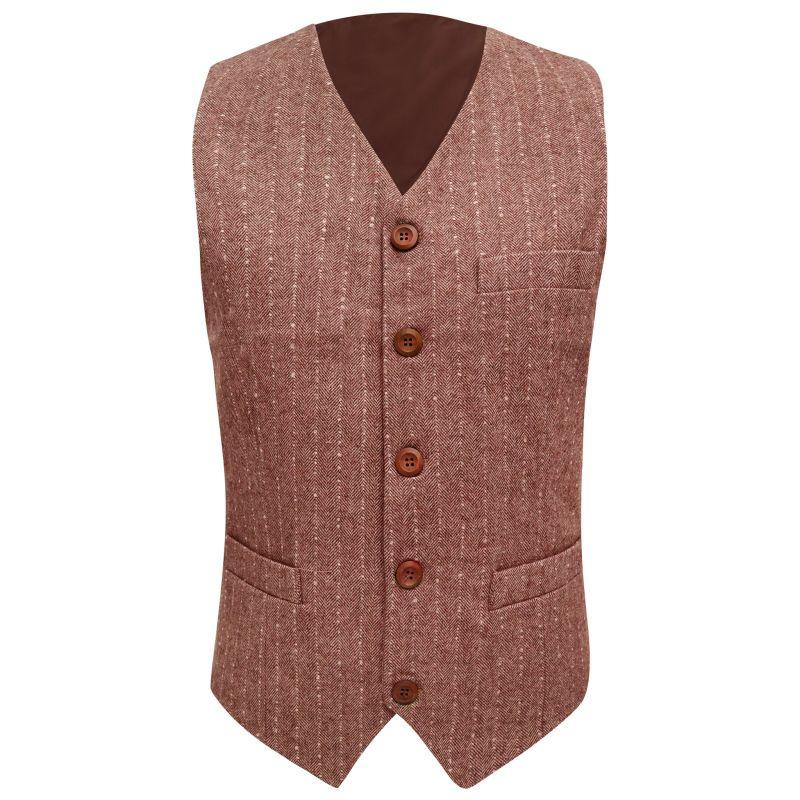 King & Priory Rust Red Herringbone Waistcoat