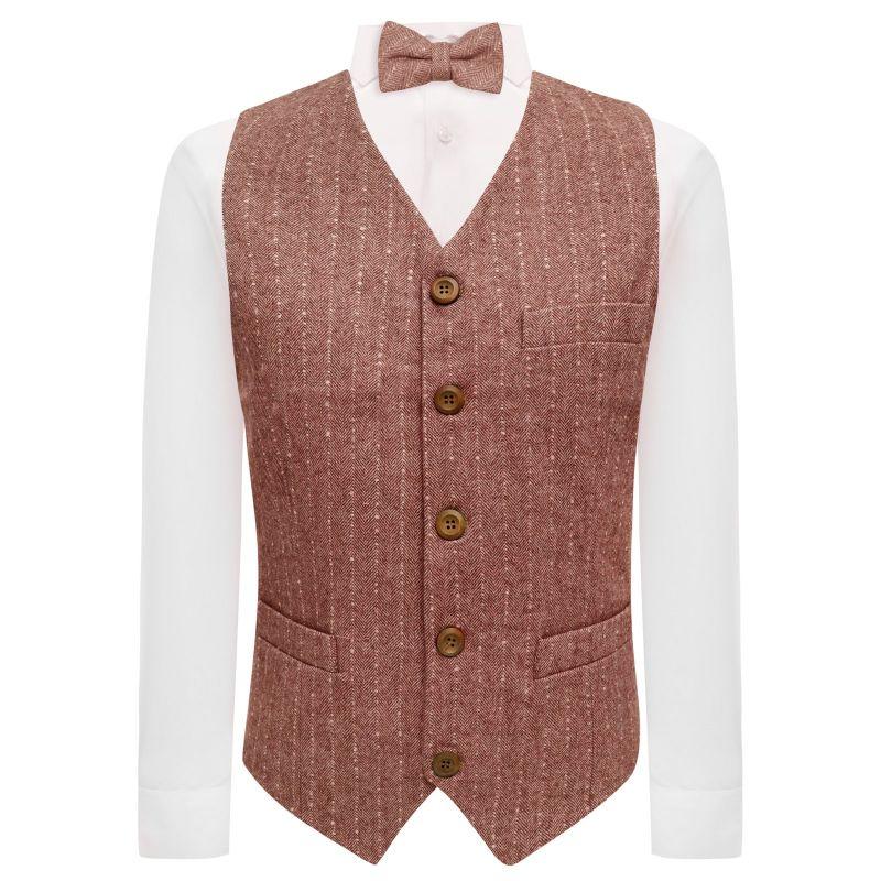 King & Priory Rust Red Herringbone Waistcoat