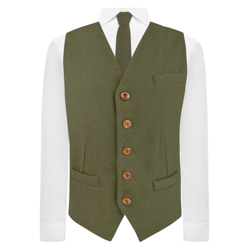 King & Priory Sage Green Woven Wool Waistcoat