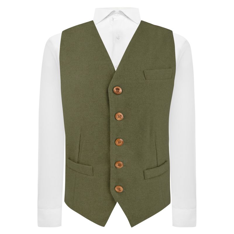 King & Priory Sage Green Woven Wool Waistcoat
