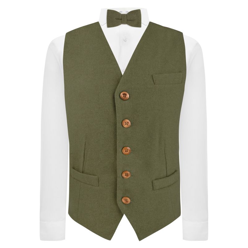 king & priory Sage Green Woven Wool Waistcoat
