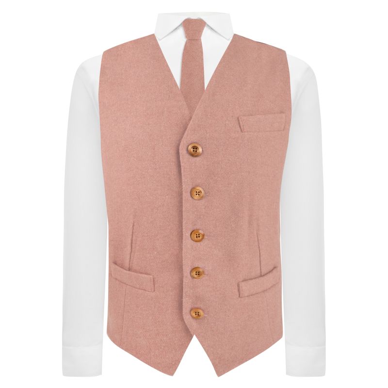 King & Priory Salmon Pink Woven Wool Waistcoat