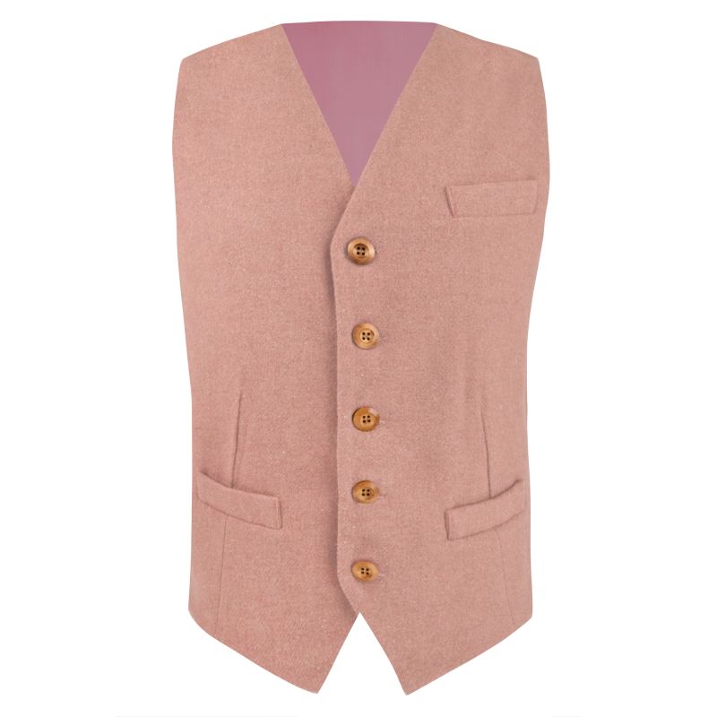 King & Priory Salmon Pink Woven Wool Waistcoat