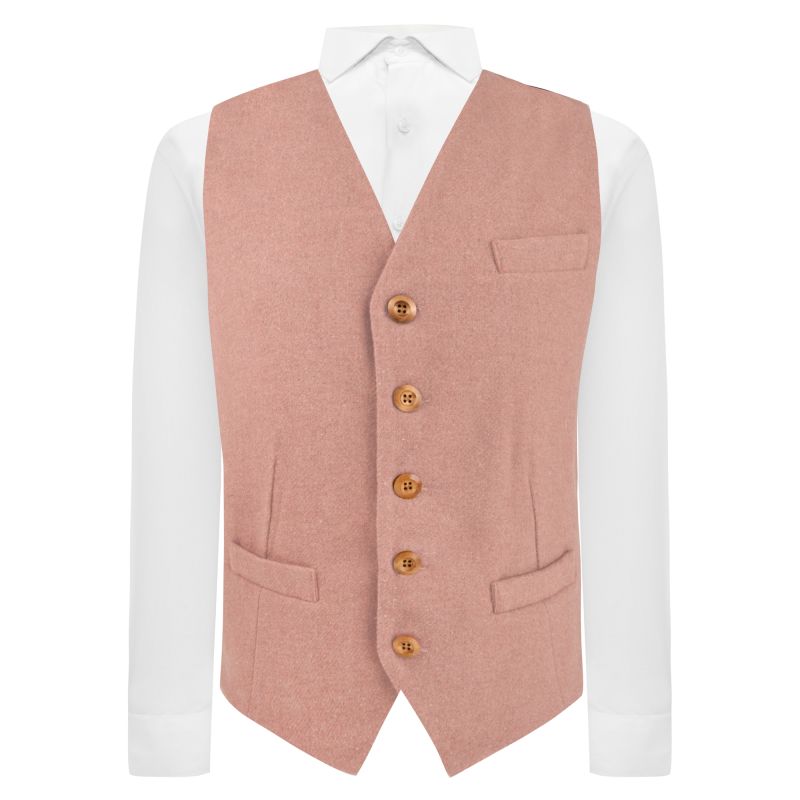 king & priory Salmon Pink Woven Wool Waistcoat