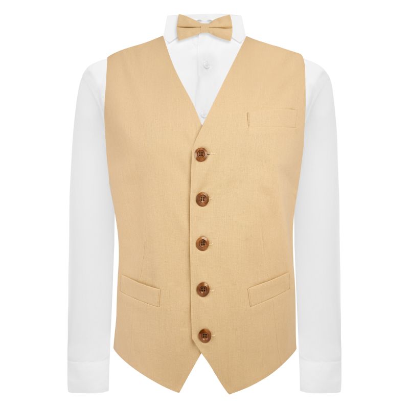King & Priory Sand Cream Linen Waistcoat