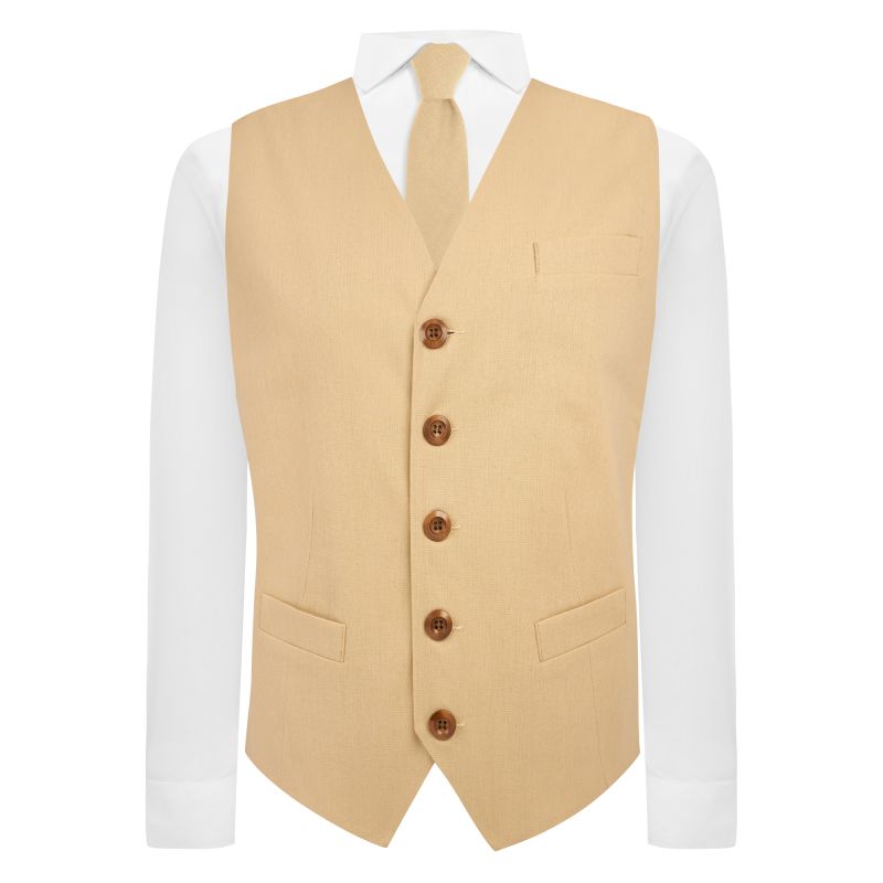 King & Priory Sand Cream Linen Waistcoat