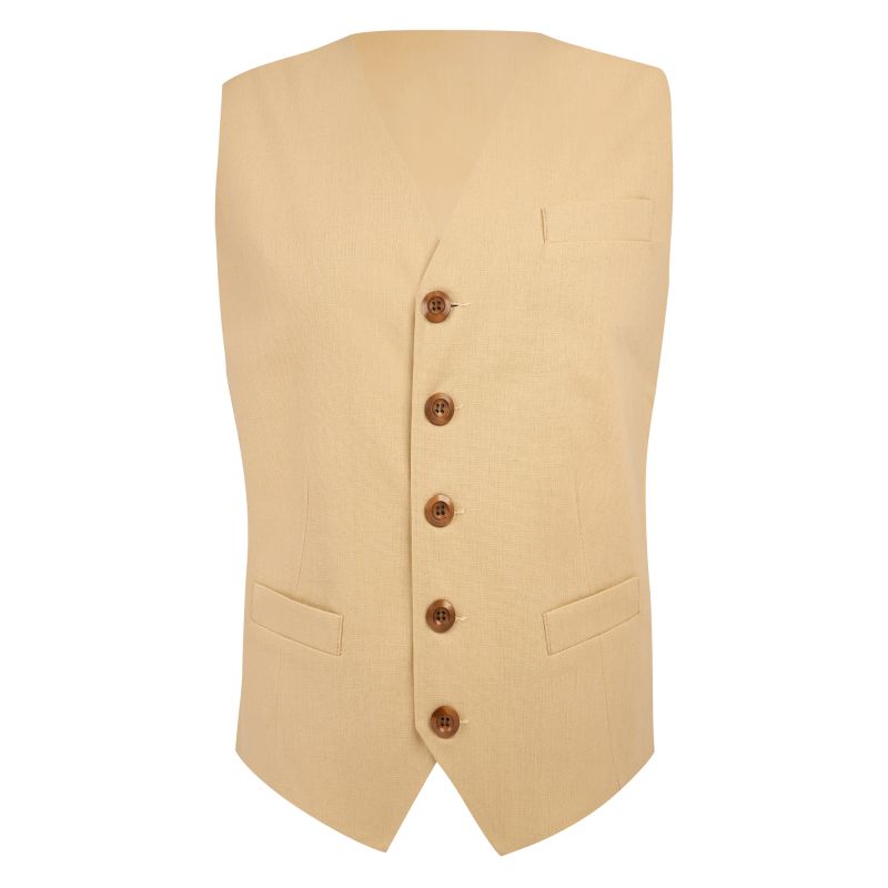 king & priory Sand Cream Linen Waistcoat