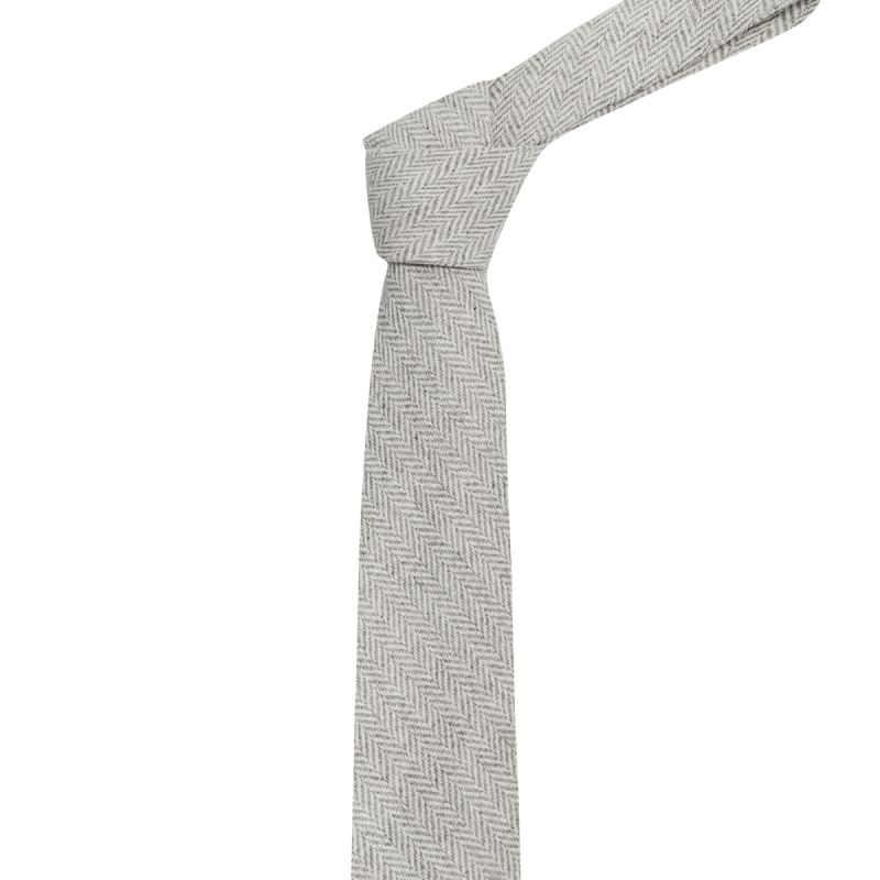 King & Priory Silver Grey & Cream Herringbone Tie