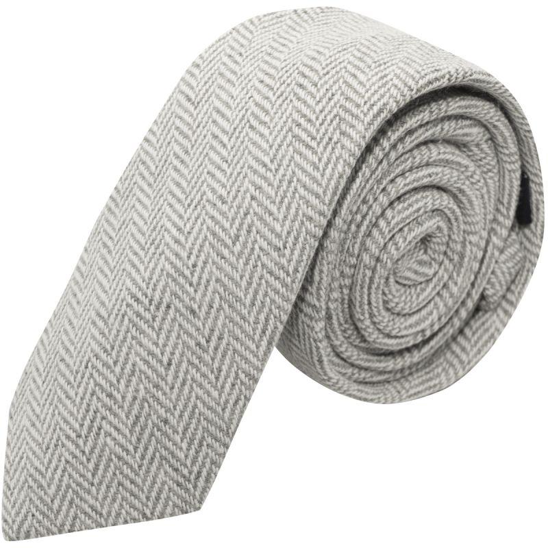king & priory Silver Grey & Cream Herringbone Tie