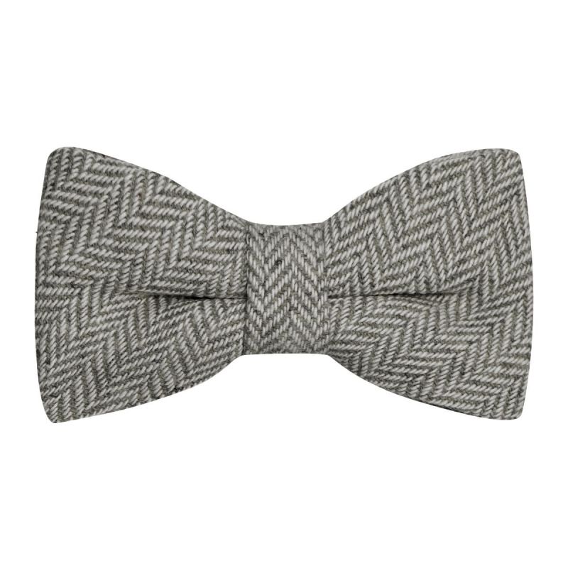 king & priory Silver Grey Herringbone Bow Tie