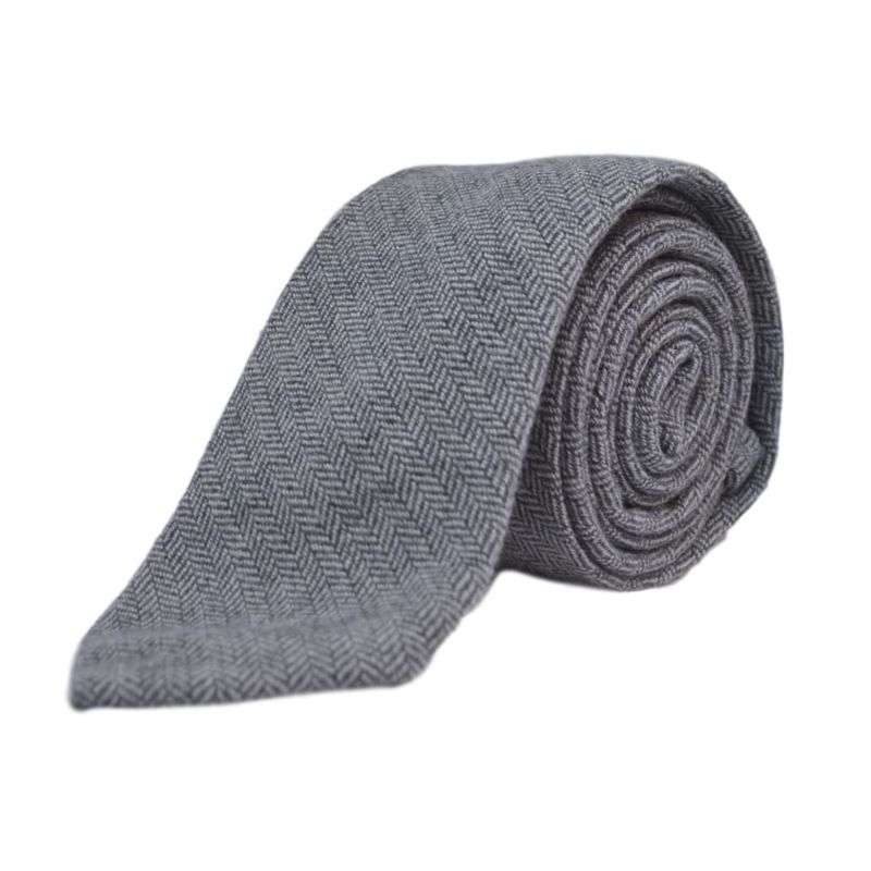 king & priory Silver Grey Herringbone Tie