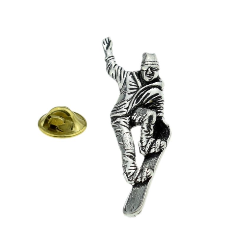 King & Priory Snowboarder Pewter Lapel Pin