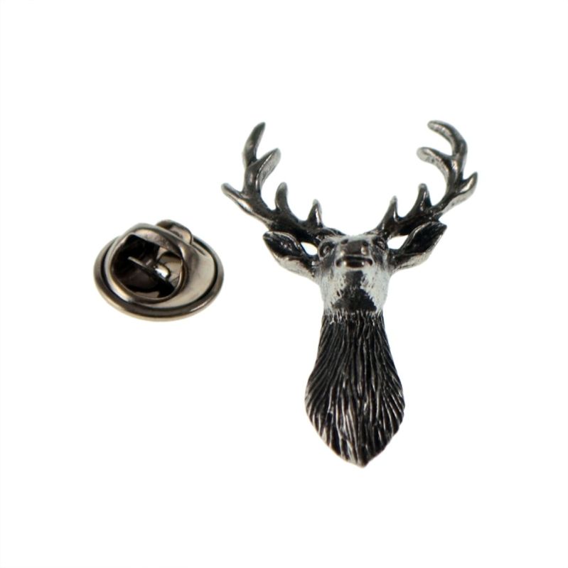 king & priory Stags Head (Front View) Pewter Lapel Pin