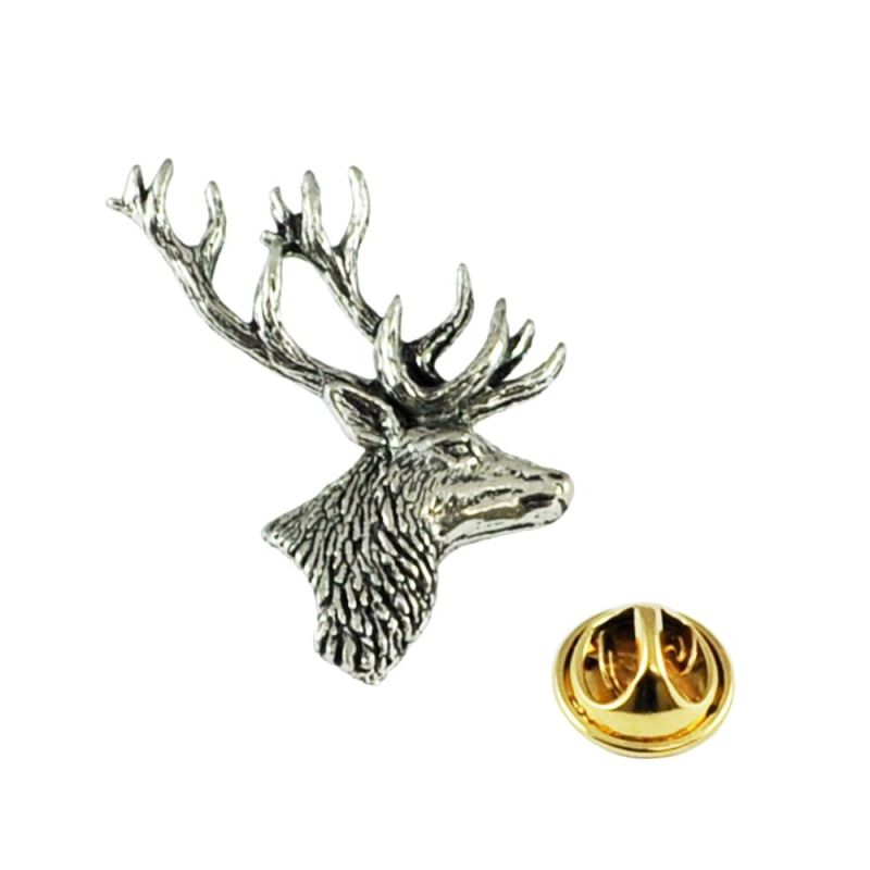 king & priory Stags Head Pewter Lapel Pin