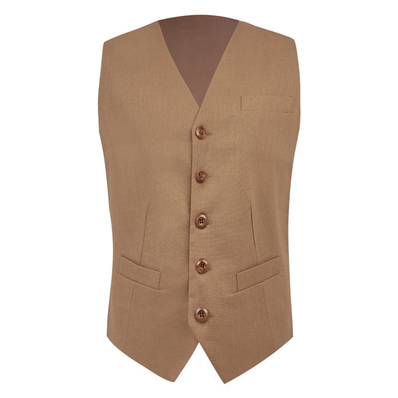 King & Priory Tan Brown Linen Waistcoat