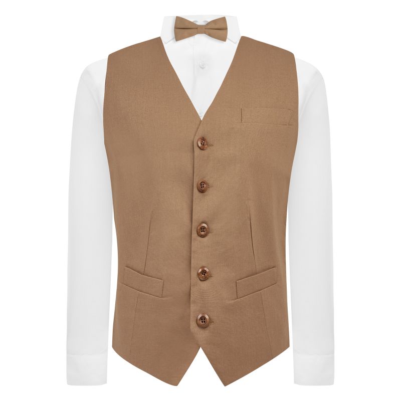 King & Priory Tan Brown Linen Waistcoat