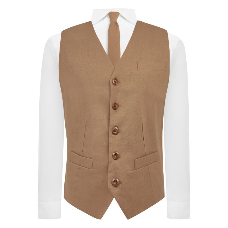 King & Priory Tan Brown Linen Waistcoat