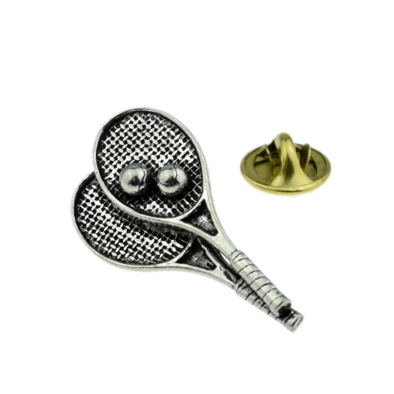 king & priory Tennis Rackets Pewter Lapel Pin