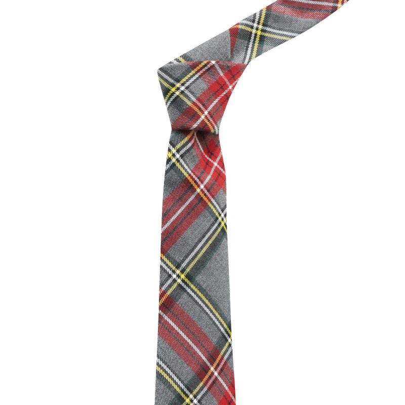 King & Priory Traditional Light Grey & Red Tartan Tie