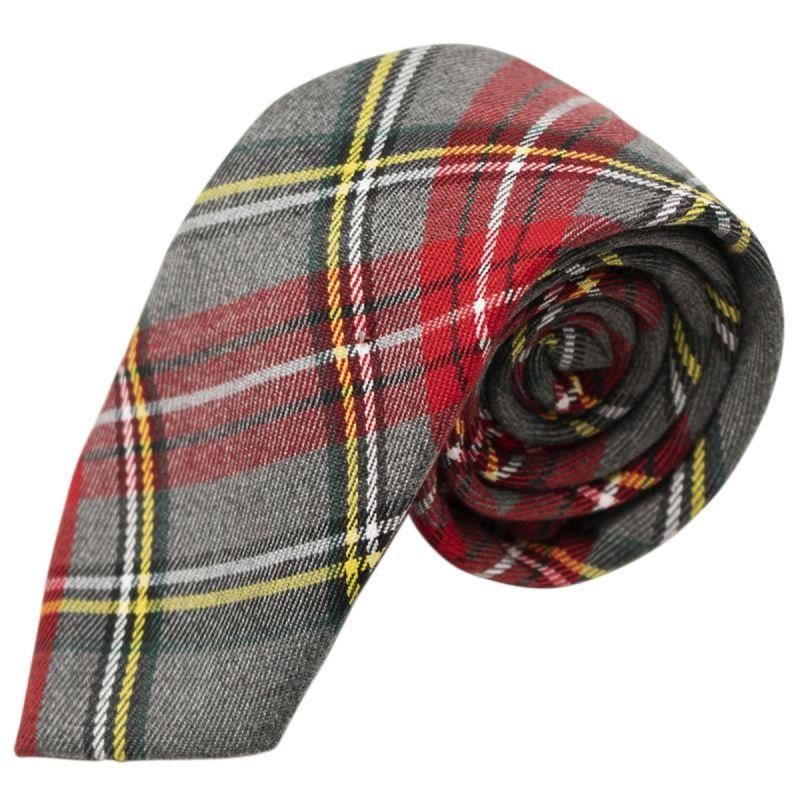 king & priory Traditional Light Grey & Red Tartan Tie