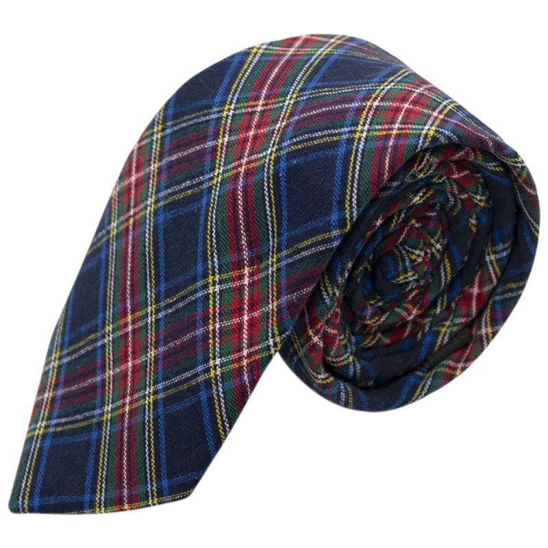 king & priory Traditional Navy Blue Tartan Tie