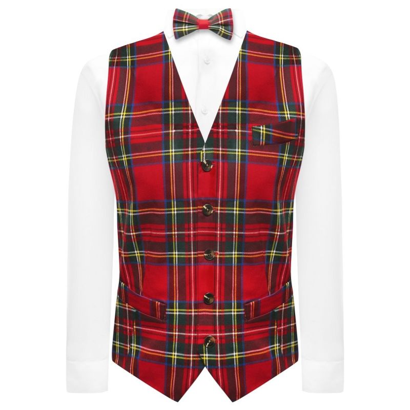 King & Priory Traditional Red Tartan Check Waistcoat