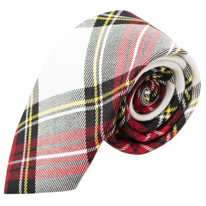king & priory Traditional White & Red Tartan Tie