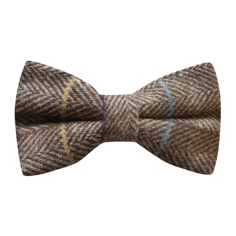 king & priory Walnut Brown Herringbone Check Bow Tie