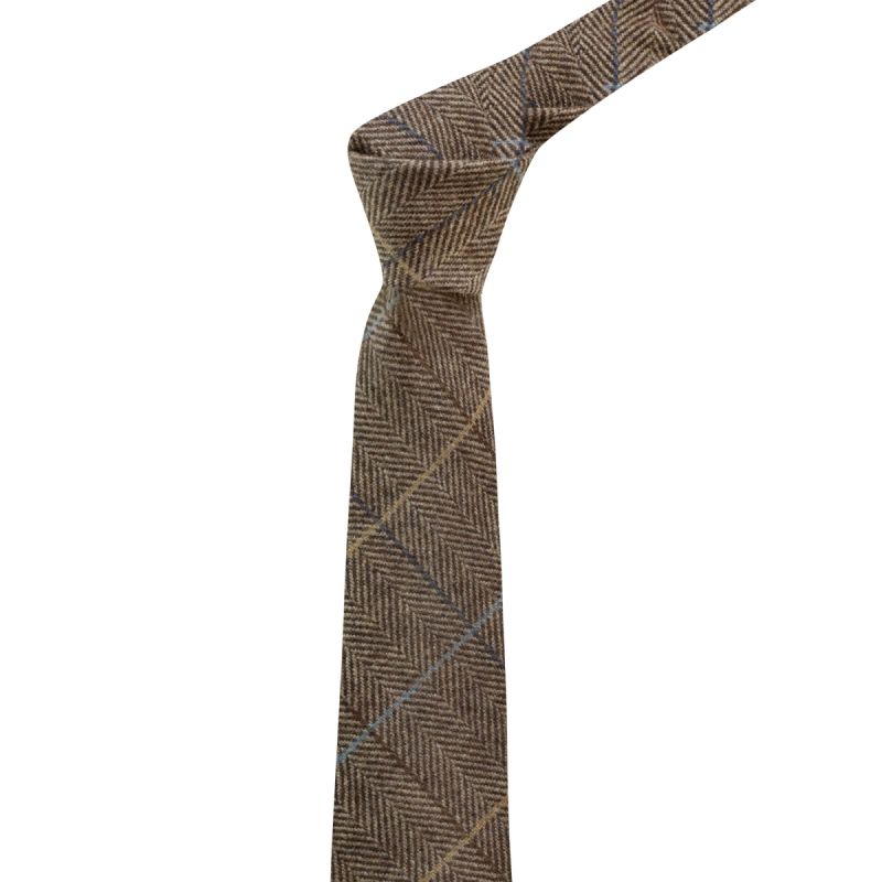 King & Priory Walnut Brown Herringbone Check Tie