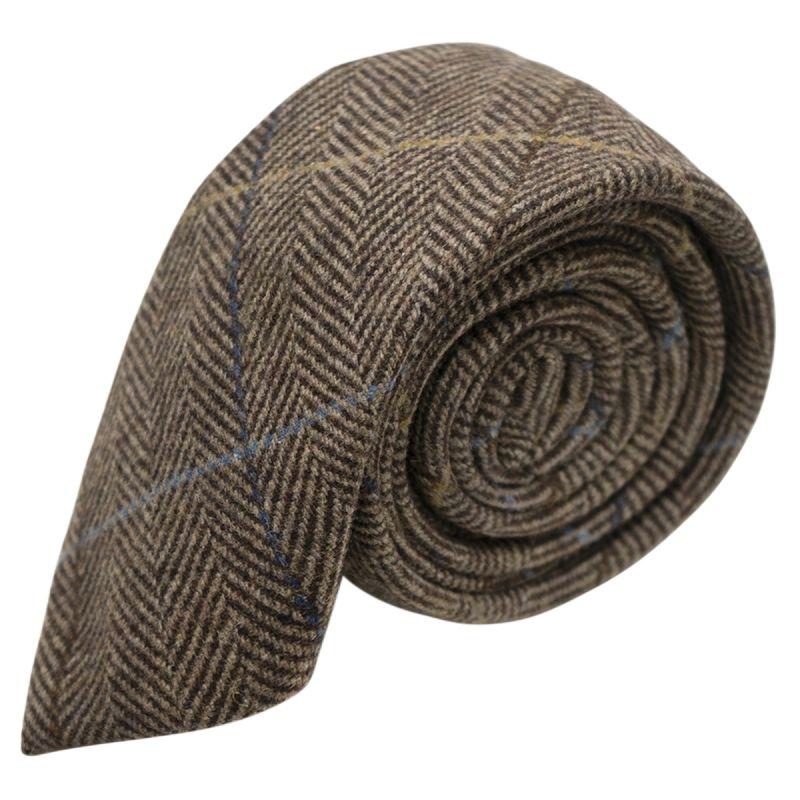 king & priory Walnut Brown Herringbone Check Tie