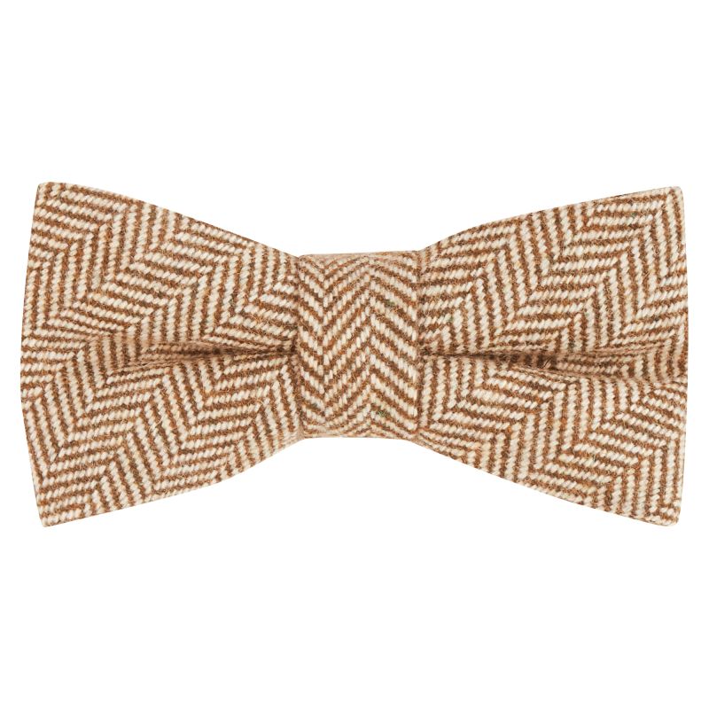 King & Priory Warm Brown Herringbone Wool Bow Tie