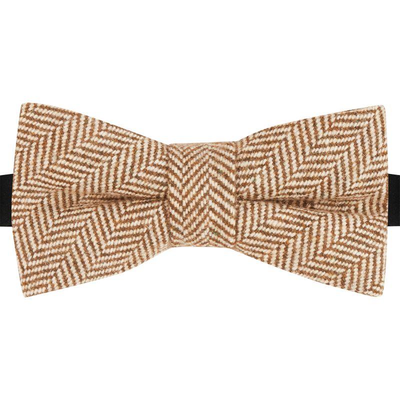 king & priory Warm Brown Herringbone Wool Bow Tie