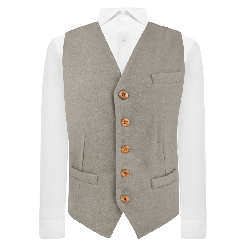 king & priory Warm Grey Woven Wool Waistcoat