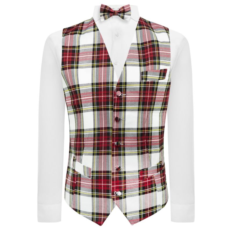 King & Priory White Tartan Check Waistcoat