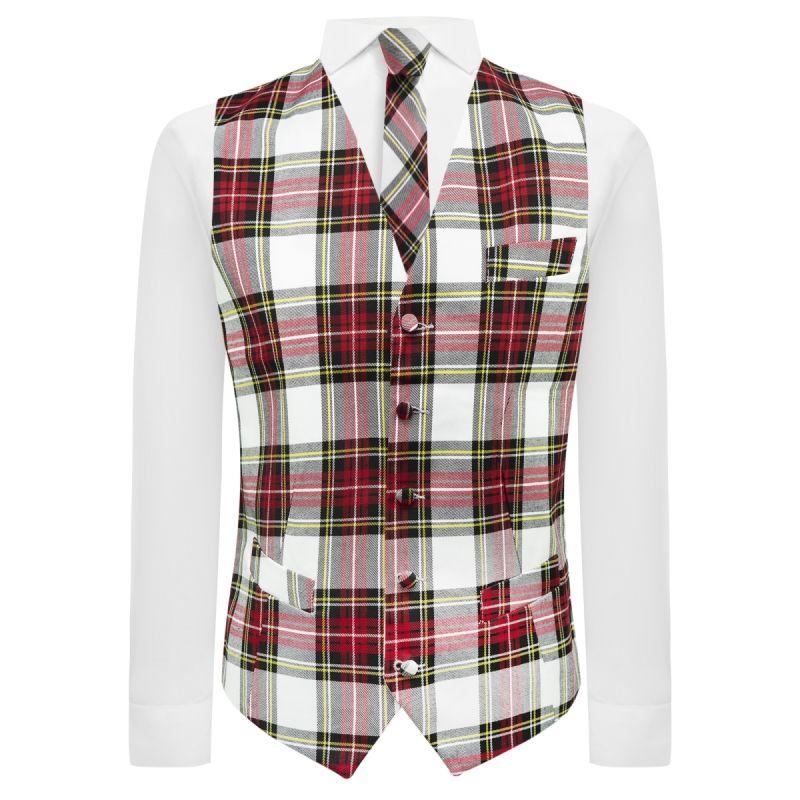 King & Priory White Tartan Check Waistcoat