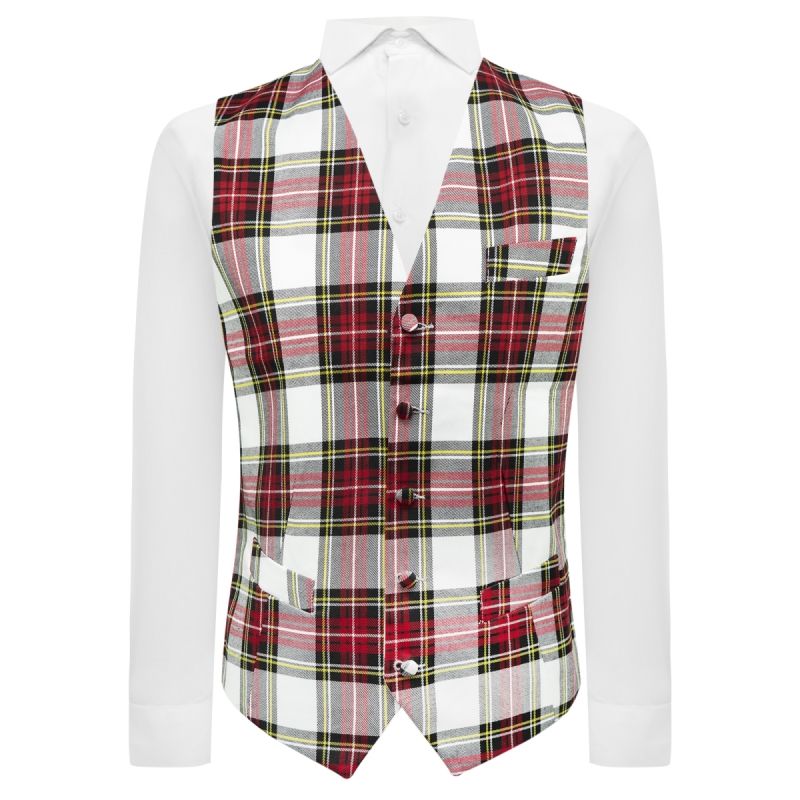 king & priory White Tartan Check Waistcoat