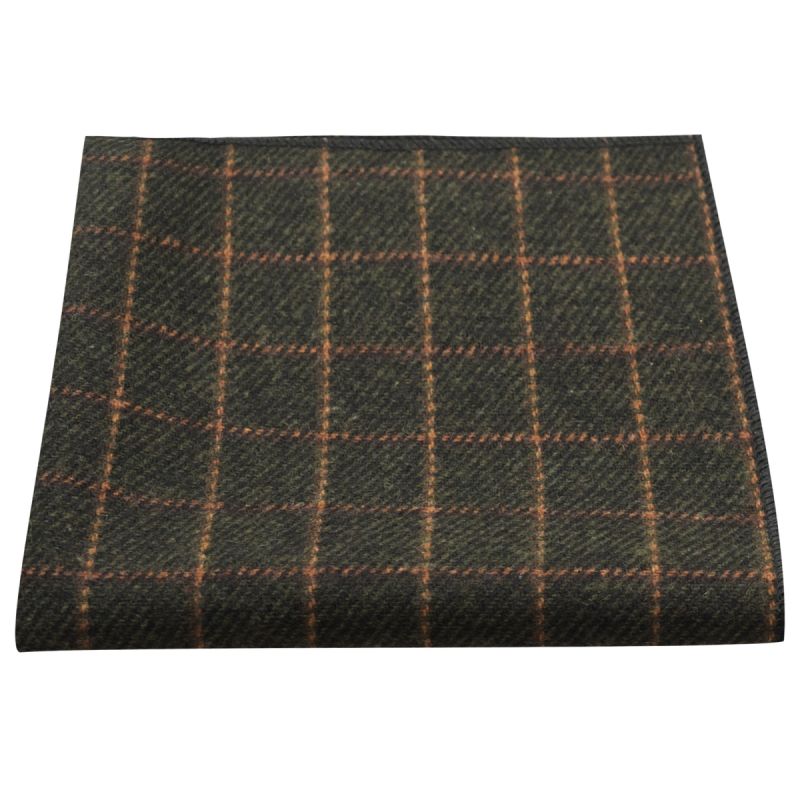 king & priory Leaf Green Tattersall Check Pocket Square