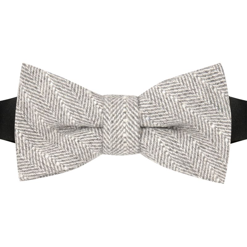 King & Priory Light Grey Herringbone With Pinstripe Bow Tie
