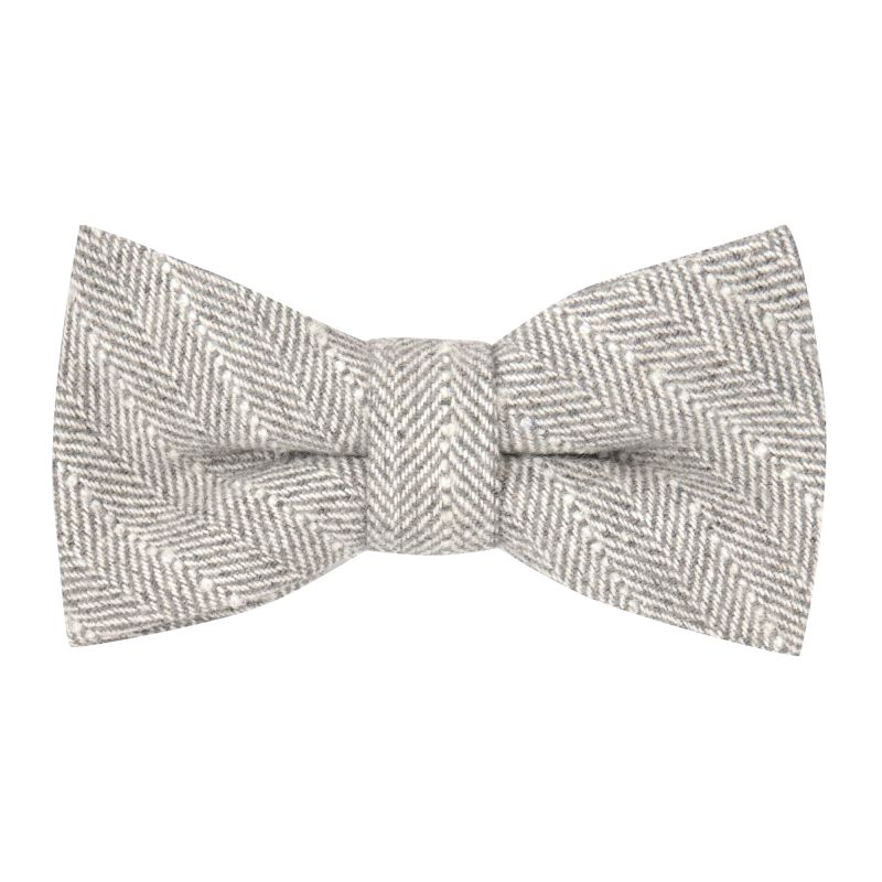 king & priory Light Grey Herringbone with Pinstripe Bow Tie