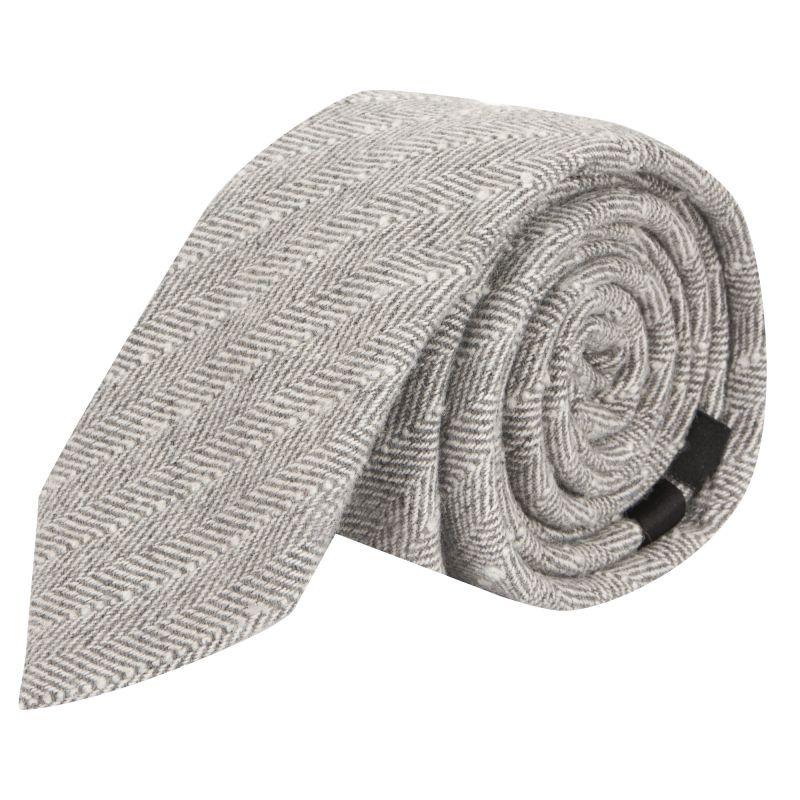 king & priory Light Grey Herringbone with Pinstripe Tie
