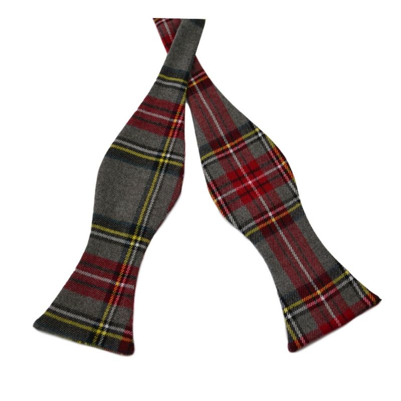king & priory Light Grey Tartan Check Self-Tie Bow Tie