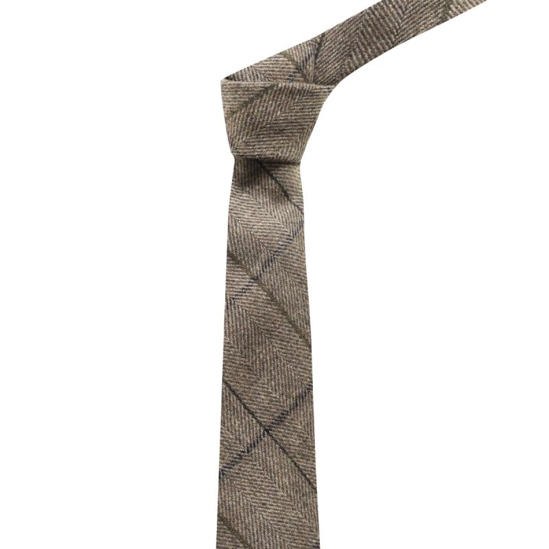 King & Priory Light Khaki Brown Herringbone Check Tie