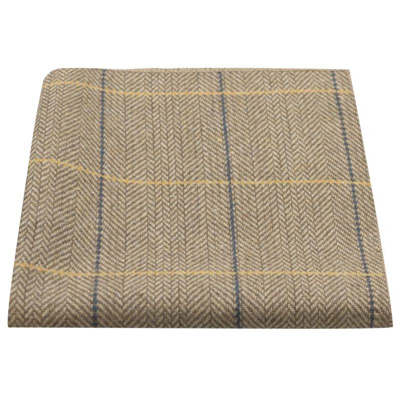 king & priory Light Oak Herringbone Check Pocket Square